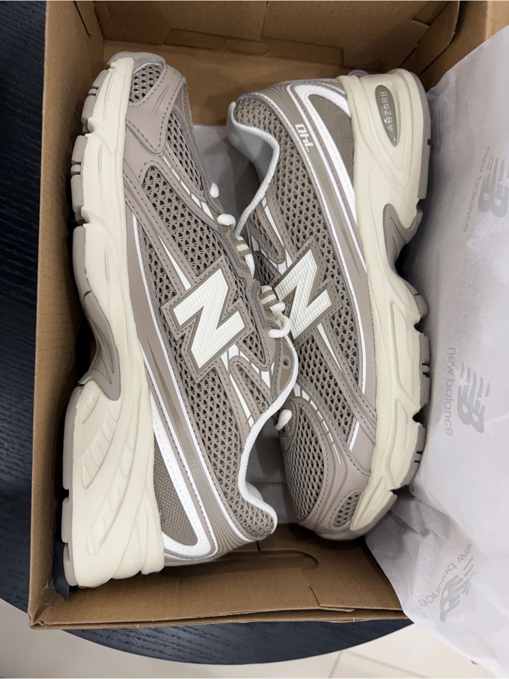 New Balance Taupe and Cream Mesh Running Sneaker - Picture 5 of 8